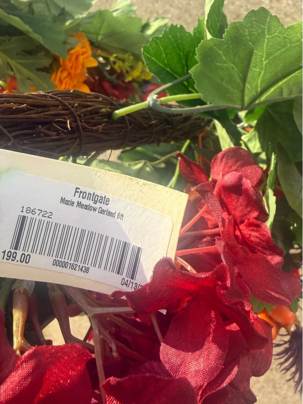 Frontgate Floral Garland - Vibrant Red, Orange, Yellow - NWT